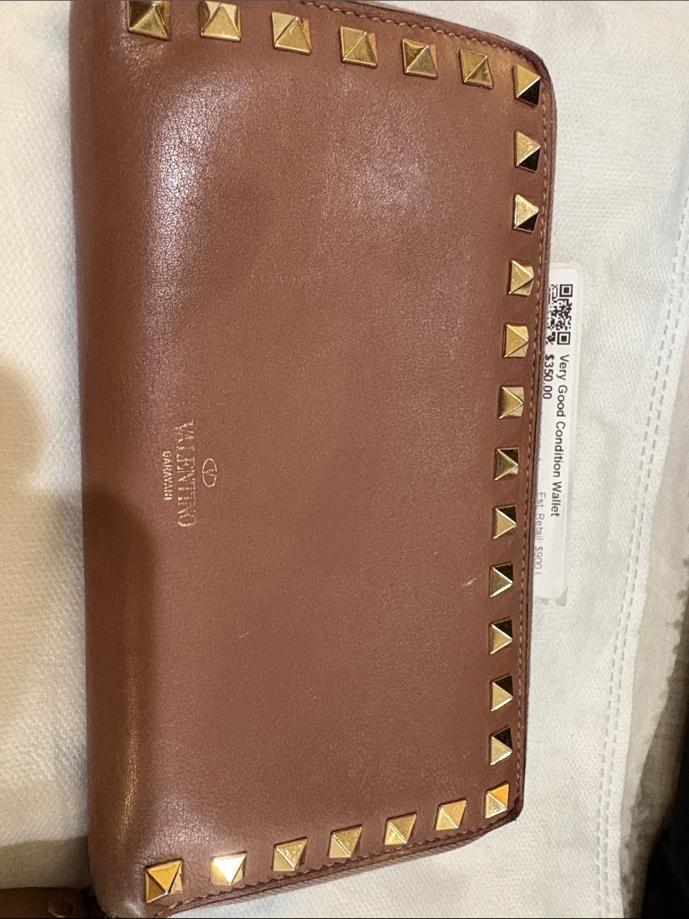 Valentino Garavani Brown Leather Zip-Around Wallet with Gold Studs